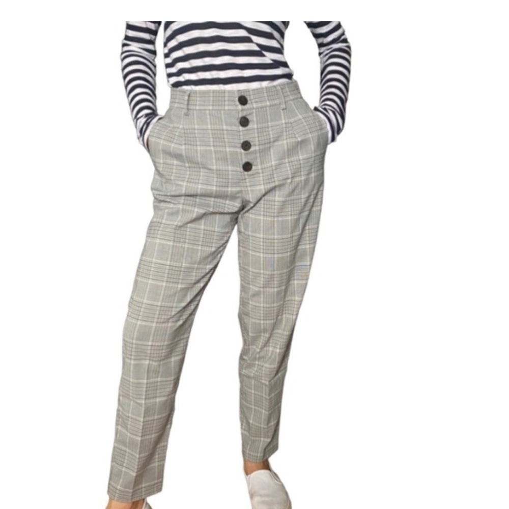 Zara Pants Tapered Plaid Gray Size M